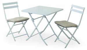 Set Tavolino e 2 Sedie Pieghevoli da Giardino in Acciaio Kraus Tiziano Celeste Chiaro