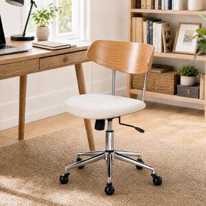 Sedia da ufficio beige, in tessuto chenille, con struttura in metallo, dimensioni 57,5 x 60 x 71 cm