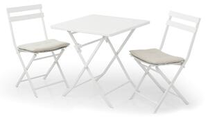 Set Tavolino e 2 Sedie Pieghevoli da Giardino in Acciaio Kraus Tiziano Bianco