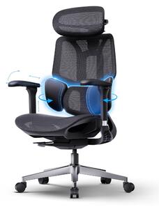 Sedia da ufficio ergonomica, con supporto lombare a 3 zone, rivestita in mesh, inclinabile fino a 140°, colore nero