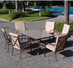 Salotto Completo con 6 Sedie Poltroncine e Tavolo in Vetro per Arredo Giardino Esterno