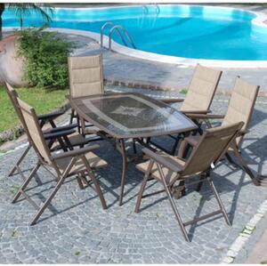 Salotto Completo con 6 Poltroncine e Tavolo in Vetro per Arredo Giardino Esterno