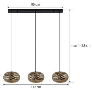 Lindby lampada a sospensione Nerys, a 3 luci, nero, bambù, 1.120 cm