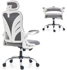 Sedia da ufficio ergonomica, pieghevole, in rete, con supporto lombare, colore bianco