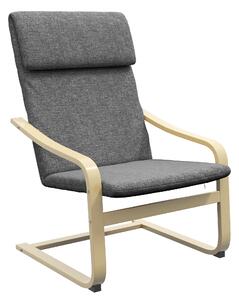 HOMCOM Poltrona con poggiatesta e braccioli, rivestimento effetto lino, struttura in legno, Grigio + Naturale | Aosom Italy