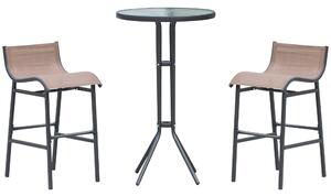 Set Bar Tavolino ALto e 2 Sgabelli da Giardino Nero e Marrone