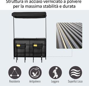 Set Bar Tavolo e 2 Sgabelli da Giardino in Acciaio e Teslin Nero