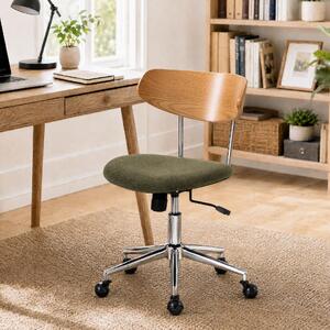 Sedia da ufficio, verde, in tessuto chenille, con struttura in metallo, regolabile in altezza