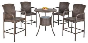 Set Tavolino con 4 Sedie da Giardino in Rattan Sintetico Marrone