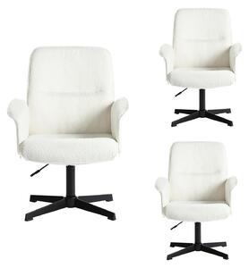 Set di 3 sedie da ufficio, rivestite in tessuto bouclé, girevoli e regolabili in altezza, colore bianco