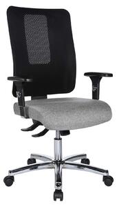 Sedia girevole da ufficio, rivestita in tessuto, con elementi cromati, colore grigio e nero, dimensioni 58x60x128 cm