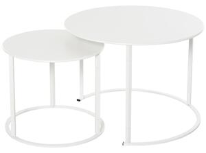 Set 2 Tavoli da Giardino Sovrapponibili Ø70 cm e Ø50 cm in Ferro Bianco