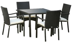 Set Tavolo con 4 Sedie da Giardino in Rattan Nero