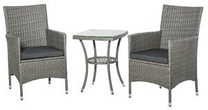 Set Tavolino e 2 Sedie da Giardino in Rattan Grigio