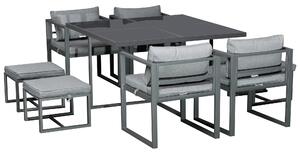 Set Tavolo con 4 Sedie e 4 Sgabelli da Giardino in Alluminio Grigio