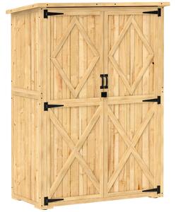 Outsunny Capanno deposito da giardino, capanno in legno per attrezzi e utensili da giardino, tetto in asfalto, porte doppie, legno di abete, marrone chiaro | Aosom Italy