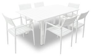 Set Tavolo Allungabile e 6 Sedie da Giardino in Alluminio Serse Bianco