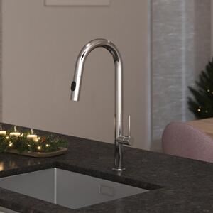 Miscelatore da cucina Kronenbach AQA Design 2.0 con alto beccuccio girevole, doccetta estraibile con 2 tipi di getto