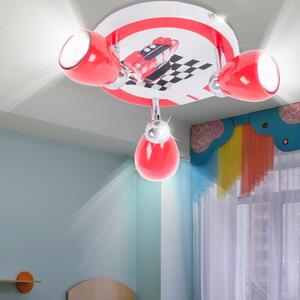 Faretti da soffitto BRILLIANT LED in stile racing | con luce bianco caldo | faretto a 3 luci per la cameretta dei bambini | con teste orientabili | rosso/bianco/nero | lampada da soffitto con lampadine sostituibili 3x GU10 max. 3 W