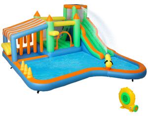 AIYAPLAY Castello gonfiabile per bambini, con scivolo d'acqua, piscina, parete da arrampicata, per interni ed esterni, 416 x 370 x 195 cm, Multicolore | Aosom Italy