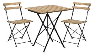 Set Tavolino e 2 Sedie Pieghevoli da Giardino in Metallo e Legno Naturale