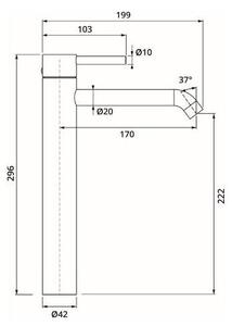 Miscelatore monocomando per lavabo Herzbach, modello DEEP, dimensioni XL (170 mm), senza tappo di scarico, finitura cromata