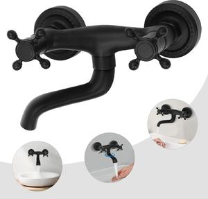Rubinetteria per vasca da bagno - Due maniglie - Bocca a cascata - Nucleo della valvola in ottone - Attacco da 1,27 cm - Nero