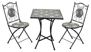Set Tavolo e 2 Sedie Pieghevoli da Giardino con Mosaico in Metallo Messina