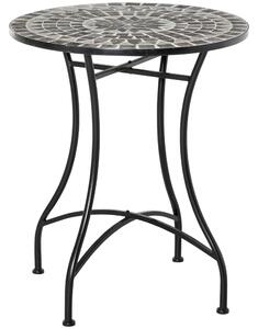 Tavolino da Giardino Ø60x71 cm in Metallo con Mosaico Nero