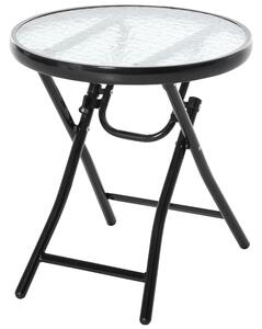 Tavolino Tondo da Giardino Ø45x50 cm in Metallo con Ripiano in Vetro Nero