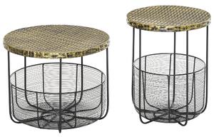 Set 2 Tavolini da Giardino in Metallo con Ceste Nero e Bronzo