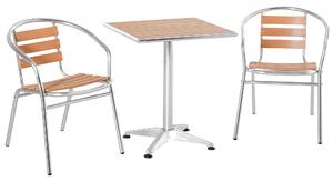 Set Tavolo e 2 Sedie da Giardino in Alluminio Effetto Legno