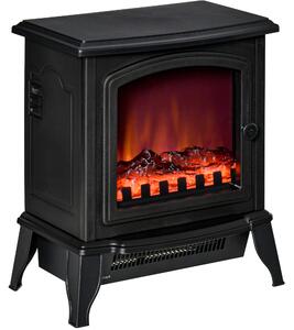 Camino Elettrico Portatile 1000W-2000W con Effetto Fiamma in ABS e Vetro Temperato Nero