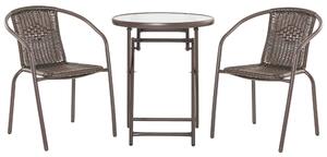 Set Tavolo e 2 Sedie Pieghevoli da Giardino in Acciaio e Rattan Marrone