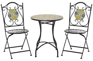 Set Tavolo e 2 Sedie Pieghevoli da Giardino in Metallo con Mosaico Colorato