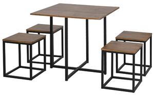 Set Tavolo e 4 Sgabelli da Giardino in Metallo e Legno MDF