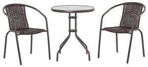 Set Tavolo e 2 Sedie da Giardino in Acciaio e Rattan Marrone
