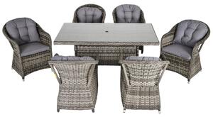 Set Tavolo e 6 Sedie da Giardino in Rattan con Cuscini Grigio