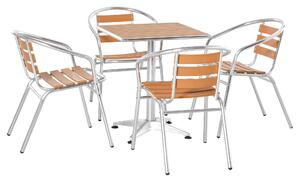 Set Tavolo e 4 Sedie da Giardino in Alluminio Effetto Legno