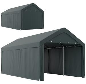 Outsunny Carport tenda da garage 3 x 6 m, riparo auto esterno, pareti laterali rimovibili, 2 porte con zip avvolgibili, grigio | Aosom Italy