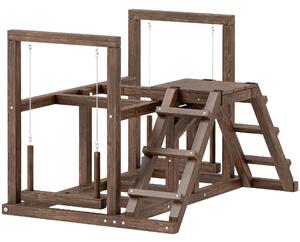 PawHut Area giochi in legno, Posatoio in legno per galline, con altalena, scala, piattaforme, 82 x 60 x 55 cm, marrone | Aosom Italy