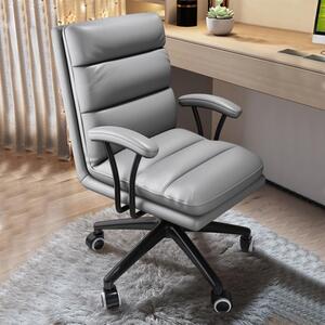 Sedia da ufficio con schienale regolabile, rivestita in ecopelle, color grigio chiaro