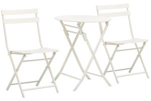 Set Tavolino e 2 Sedie Pieghevoli da Giardino in Acciaio Bianco
