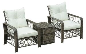 Set 2 Poltrone da Giardino con Tavolino Contenitore in Acciaio e Rattan Grigio