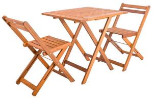 Set Tavolino e 2 Sedie Pieghevoli da Giardino in Legno Meranti
