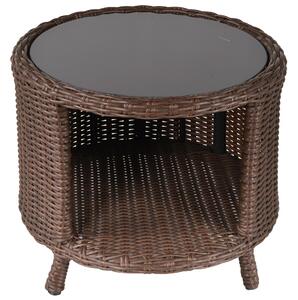 Tavolino da Giardino Ø51x42 cm in Rattna Ripiano in Vetro Marrone