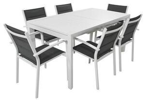 Set Tavolo e 6 Sedie da Giardino in Alluminio e Textilene Bianco e Grigio Antracite