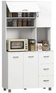 HOMCOM Credenza da Cucina Moderna con Cassetti, Armadietti e Ripiani Aperti, 100x39.5x183.5cm, Bianco|Aosom