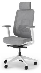 Sedia da ufficio ergonomica con braccioli regolabili in 4 direzioni, schienale in rete, poggiatesta, colore grigio