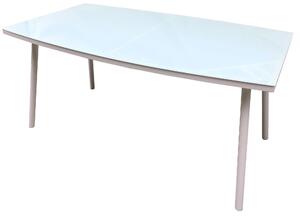 Tavolo da Giardino 150x90x72 cm in Acciaio e Vetro Temperato Bianco